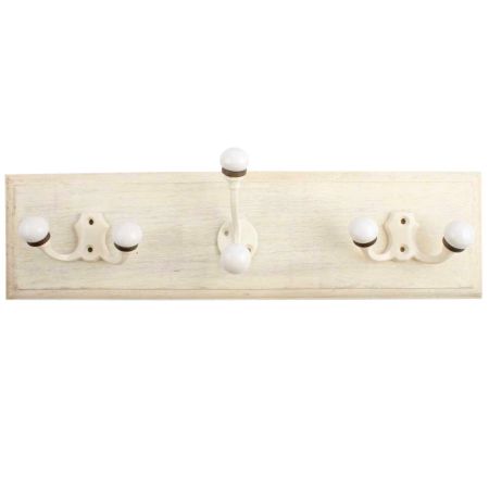 Cream Double Loop Ceramic Iron Wooden Hooks